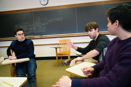 From left: Alexander Khan, Hayden Dublois, and Ivan Valladares of the American Enterprise Club at Middlebury College. 
