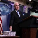 WASHINGTON, DC - MARCH 07: U.S. Secretary of Health and Human Services Tom Price compares a copy of the Affordable Care Act (R) and a copy of the new House Republican health care bill (L) during the White House daily press briefing March 7, 2017 at the White House in Washington, DC. Secretary Price answered questions on the new healthcare bill during the briefing. (Photo by Alex Wong/Getty Images)