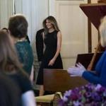 First lady Melania Trump walked into the State Dining Room for an International Women?s Day luncheon.