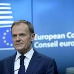 EU Council president Donald Tusk holds a press conference during a European Summit at the EU headquarters in Brussels on March 9, 2017. / AFP PHOTO / THIERRY CHARLIERTHIERRY CHARLIER/AFP/Getty Images
