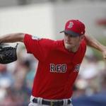 Boston Red Sox starting pitcher Chris Sale (41) works in the second inning of a spring training baseball game against the Houston Astros Monday, March 6, 2017, in West Palm Beach, Fla. (AP Photo/John Bazemore)