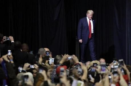 President Donald Trump walked to the stage to speak at a rally Wednesday night in Nashville, Tenn.
