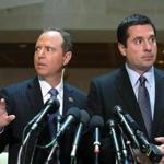 WASHINGTON, DC - MARCH 15: House Intelligence Committee Chairman Devin Nunes (R-CA) (R), and ranking member Rep. Adam Schiff (D-CA) speak to the media about Committee's investigation into Russian interference in the U.S. presidential election, at the U.S. Capitol on March 15, 2017 in Washington, DC. (Photo by Mark Wilson/Getty Images)