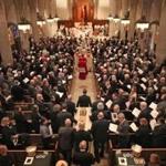 BOSTON, MA - 3/22/2017: Funeral for for Boston College's 24th and longest-serving president Rev. J. Donald Monan, SJ,. (1972-1996) The Mass will be celebrated by Rev. Robert L. Keane, SJ, rector of BC's Jesuit Community, and concelebrated by more than 40 of Fr. Monan's fellow Jesuits, including Boston College President Rev. William P. Leahy, SJ, and Rev. Joseph O'Keefe, SJ, who will deliver the eulogy. St. Ignatius Church (David L Ryan/Globe Staff Photo) SECTION: METRO TOPIC 23monan