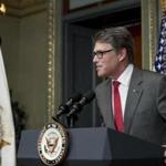 Energy Secretary Rick Perry speaks during a swearing in ceremony, Thursday, March 2, 2017, in the Eisenhower Executive Office Building on the White House complex in Washington. (AP Photo/Andrew Harnik)