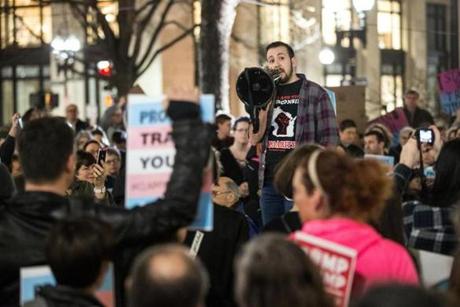 02/23/2017 BOSTON, MA Mason Dunn (cq) of the Mass Transgender Political Coalition, spoke during a rally to support trans students held at Post Office Square in Boston. (Aram Boghosian for The Boston Globe) 
