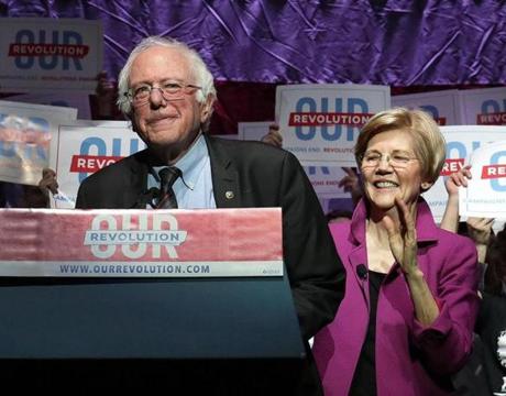Senator Elizabeth Warren introduced Bernie Sanders in Boston.
