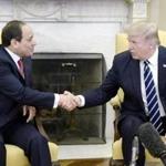 President Trump (right) shook hands Monday with Egyptian President Abdel Fattah Al Sisi at the White House.