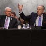 Republican Senate Judiciary Committee members Orrin Hatch (left) and Charles Grassley at a hearing Monday/