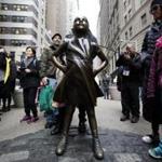 The ?Fearless Girl? girl statue in Lower Manhattan was installed by a Wall Street financial firm in conjunction with the 2017 International Women's Day as way to call attention to a lack of diversity and the gender pay gap. 