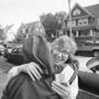 6/8/1992 -- West Roxbury, MA: Alice Hennessey (right) greets Sister Rose Marita, director of Children's Vacation House, at neighborhood fundraiser for various charities that Hennessey has held at her home for the past 12 years. (John Blanding/Globe Staff)
