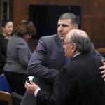 Former New England Patriots tight end Aaron Hernandez hugged defense attorney George Leontire. 
