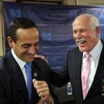 DARTMOUTH, MA - 4/06/2017: AT UMASS LAW SCHOOL .... some laughs before the panel starts....Somerville Mayor Joseph Curtatone and Bristol Sheriff Thomas Hodgson squared off on a panel during an immigration symposium at UMass Law. (David L Ryan/Globe Staff Photo) SECTION: METRO TOPIC 07panel