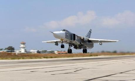 A Russian Sukhoi Su-24 bomber took off from the Hmeimim airbase in the Syrian province of Latakia. 
