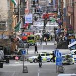 A view of the scene after a truck crashed into a department store injuring several people in central Stockholm, Sweden, Friday April 7, 2017. Swedish Prime Minister Stefan Lofven says everything indicates a truck that has crashed into a major department store in downtown Stockholm is 