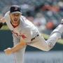Boston Red Sox pitcher Chris Sale throws against the Detroit Tigers in the first inning of a baseball game in Detroit, Monday, April 10, 2017. (AP Photo/Paul Sancya)