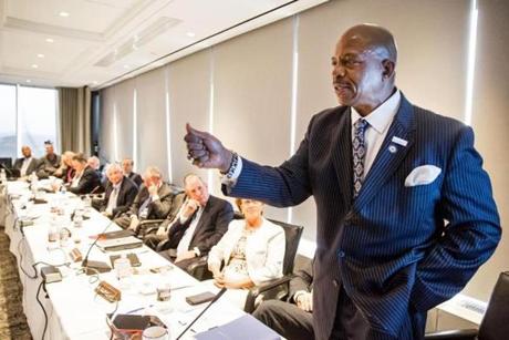 Chancellor J. Keith Motley addressed the UMass trustees Tuesday.


