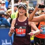 Boston-04/17/2017- The Boston Marathon finish line- Kathrine Switzer comes across the finish line. John Tlumacki/Globe staff(sports)