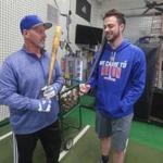 Las Vegas, Nevada-January 11, 2017-Stan Grossfeld/Globe Staff- Chicago Cubs MVP Kris Bryant takes batting practice with his Dad, Mike Bryant who played in the Red Sox minor league system