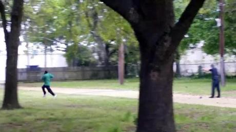 In an image from video, Walter Scott (left) is shot by police officer Michael Slager in Charleston, S.C. 
