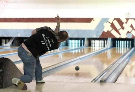 Holbrook MA 2/18/17 Chris Sargent (cq) one of the best candlepin bowlers in the world rolls a ball during a professional league match at the Union Street Lanes. (Photo by Matthew J. Lee/Globe staff) topic: 22candlepin reporter: Billy Baker
