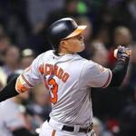 Boston-05/04/2017- Red sox vs Orioles- Orioles Manny Machado watches his towering 3-run homer in the 4th inning to put the Orioles up, 6-3. JohnTlumacki/ The BostonGlobe (sports)