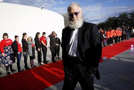 Comedian David Letterman sported a beard on the red carpet.
