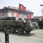 Missiles are paraded across Kim II Sung Square in Pyongyang, North Korea during a military parade in April. 
