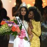 Kara McCullough (left) reacted after she was crowned Miss USA at Sunday?s pageant.