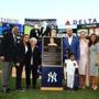 NEW YORK, NY - MAY 14: Derek Jeter poses with his family during the retirement ceremony of his number 2 jersey at Yankee Stadium on May 14, 2017 in New York City. (Photo by )