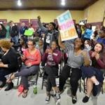 Demonstrators chanted during Sunday?s meeting of Mystic Valley Regional Charter School?s board of trustees.