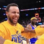 Stephen Curry celebrated with his teammates after the Warriors earned their third straight series sweep and a trip to the NBA Finals for the third consecutive year.
