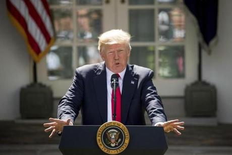 President Donald Trump speaks about the U.S. role in the Paris climate change accord, Thursday, June 1, 2017, in the Rose Garden of the White House in Washington. (AP Photo/Andrew Harnik)

