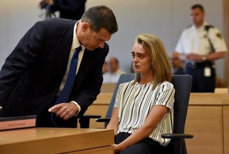 Michelle Carter reacted after telling Judge Lawrence Moniz she will waive her right to a jury.
