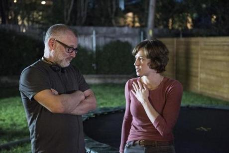?The Leftovers? co-creator/executive producer Tom Perrotta with star Carrie Coon on the set of the show. 
