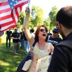 A woman yelled at a man on Boston Common during a protest on Saturday.