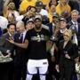 Golden State?s Kevin Durant held the NBA Finals MVP trophy after leading the Warriors to a victory in Game 5. Durant scored 39 points in the series-clinching victory.