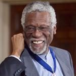 Bill Russell, former professional basketball player and head coach of the Boston Celtics, is awarded the Presidential Medal of Freedom from U.S. Barack Obama at the White House in Washington, D.C., U.S., on Tuesday, Feb. 15, 2011. Obama said billionaire Warren Buffett and 14 other people awarded the Presidential Medal of Freedom today 