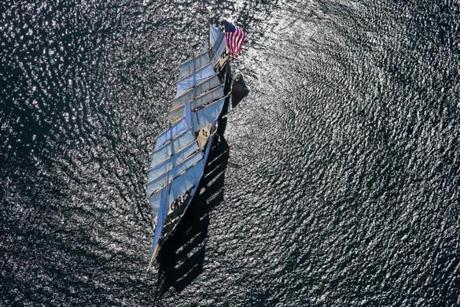 USCG Eagle sailed towards Boston about 30 miles off Nantucket.
