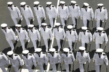 Boston, MA -- 6/19/2017 - Sailors march in formation during the Sail Boston Crew and Cadet Parade. (Jessica Rinaldi/Globe Staff) Topic: 20tallshipspic Reporter: 
