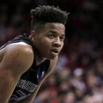 FILE - In this Jan. 29, 2017, file photo, Washington guard Markelle Fultz (20) is shown during the second half of an NCAA college basketball game against Arizona, in Tucson, Ariz. Fultz is the likely No. 1 pick in the NBA Draft on Thursday night, June 22. (AP Photo/Rick Scuteri, File)
