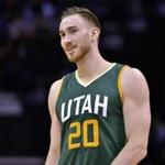 Utah Jazz forward Gordon Hayward (20) stands on the court during a break in play in the first half of an NBA basketball game Sunday, Jan. 8, 2017, in Memphis, Tenn. (AP Photo/Brandon Dill)