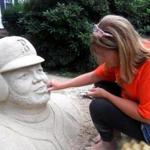 Deb Barrett-Cutulle sculpted retired Red Sox great David Ortiz in her home sandbox.
