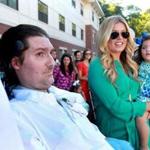 Pete Frates, with his wife, Julie, and daughter Lucy, visited Endicott College last year. 