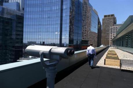 The 14th-floor observation deck at Independence Wharf, 470 Atlantic Ave., is an example of public space on privately owned property. It offers great views of Fort Point Channel and the Rose Fitzgerald Kennedy Greenway.
