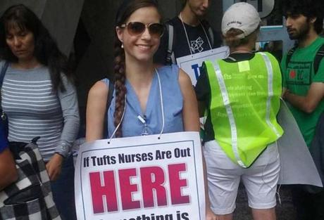 Striking Tufts nurse Julia Agri. 
