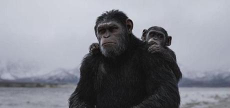 Andy Serkis as Caesar (with Devyn Dalton as Cornelius) in ?War for the Planet of the Apes.?
