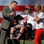 Pete Frates (center) at Fenway Park?s Opening Day in 2015.