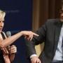 WASHINGTON, DC - JULY 12: MSNBC 'Morning Joe' hosts Joe Scarborough (R) and Mika Brzezinski are interviewed by philanthropist and financier David Rubenstein during a Harvard Kennedy School Institute of Politics event in the McGowan Theater at the National Archives July 12, 2017 in Washington, DC. Scarborough and Brzezinski, who are engaged to be married, were recently attacked by President Donald Trump on Twitter, where he called the hosts 'Psycho Joe' and 'low I.Q. Crazy Mika,' among other personal insults. (Photo by Chip Somodevilla/Getty Images)