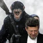 Actor Andy Serkis in front of an image from ?War for the Planet Of The Apes.?
